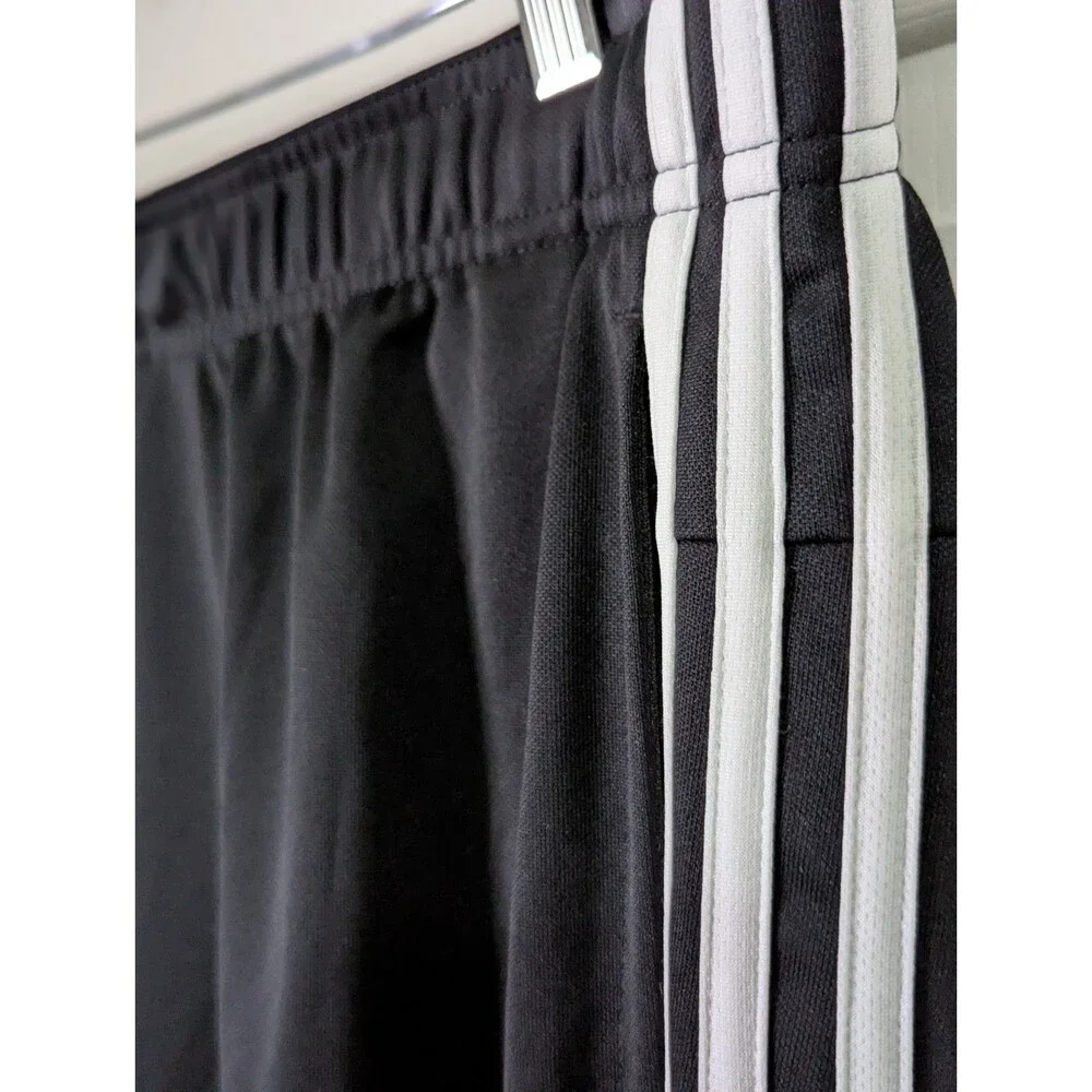 adidas Track Pants Mens XL Black Three Stripe Logo Joggers Drawstring Zip Legs